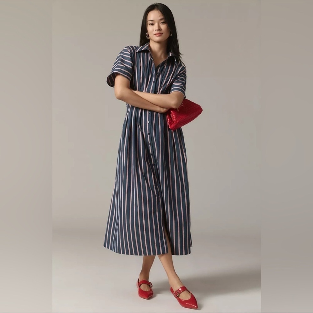 The Tobie Button-Front Pleated Shirt Dress by Exquise